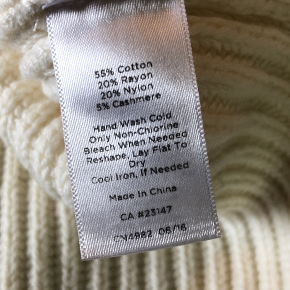 TALBOTS Size Large P Rib Fisherman Turtleneck ECRU Cotton Rayon Cashmere Nylon - Picture 9 of 13